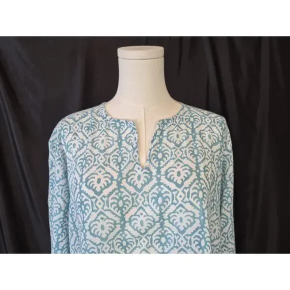 Tuckernuck Oliphant Blue Geometric Block Print Cotton Tunic Top XL - Picture 3 of 9